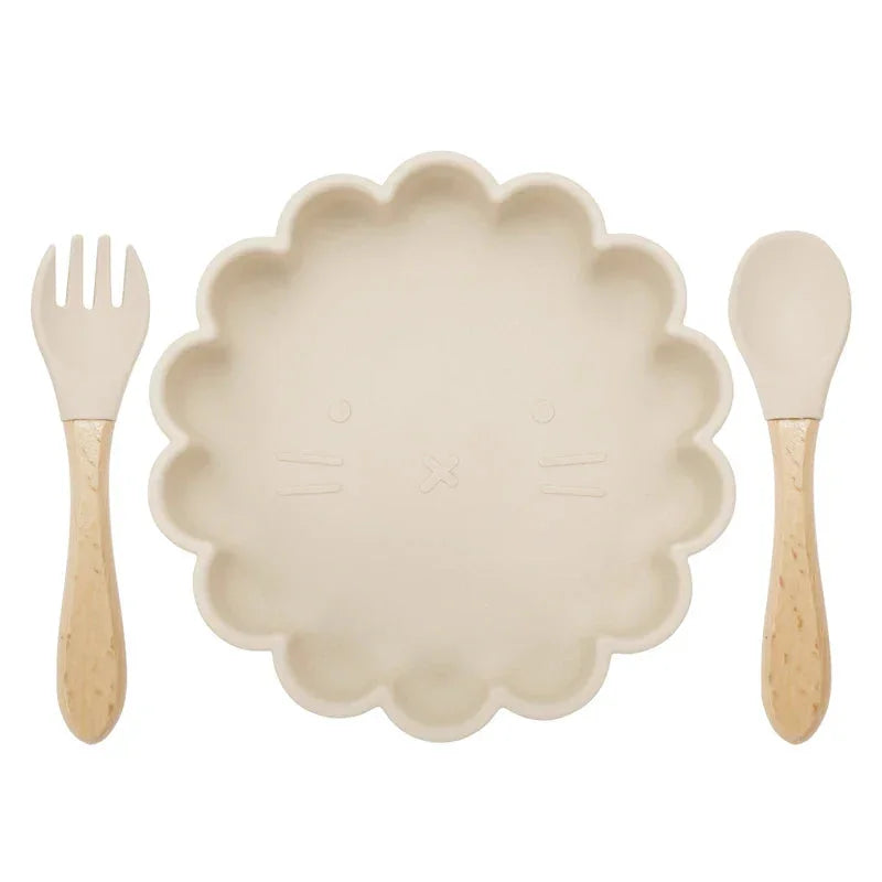Conjunto Infantil Prato e Talheres Silicone Verde Lenogue Areia