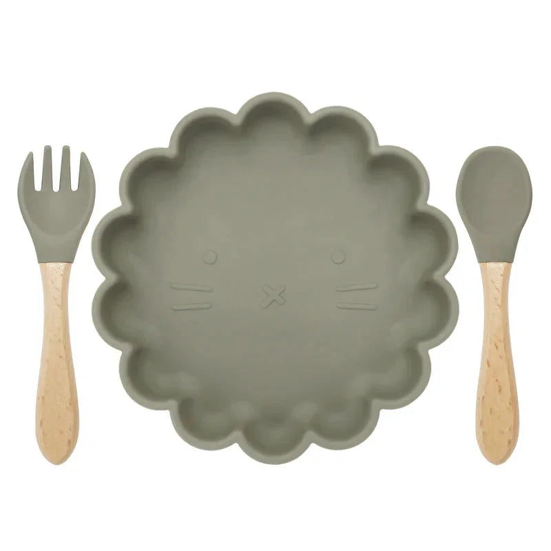 Conjunto Infantil Prato e Talheres Silicone Verde Lenogue Verde