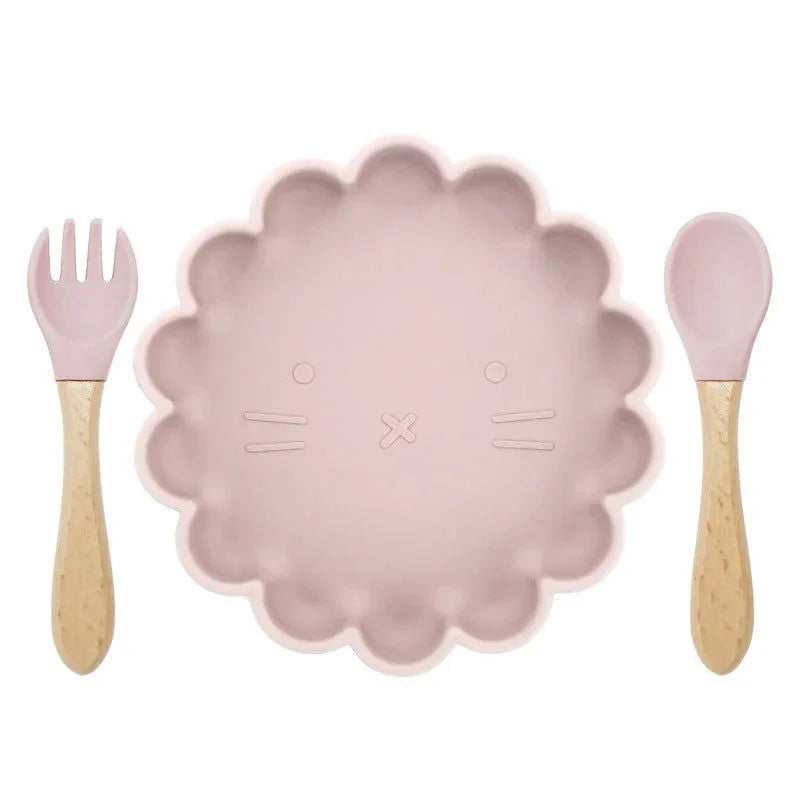 Conjunto Infantil Prato e Talheres Silicone Verde Lenogue Lilás
