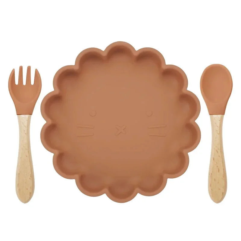 Conjunto Infantil Prato e Talheres Silicone Verde Lenogue Terroso