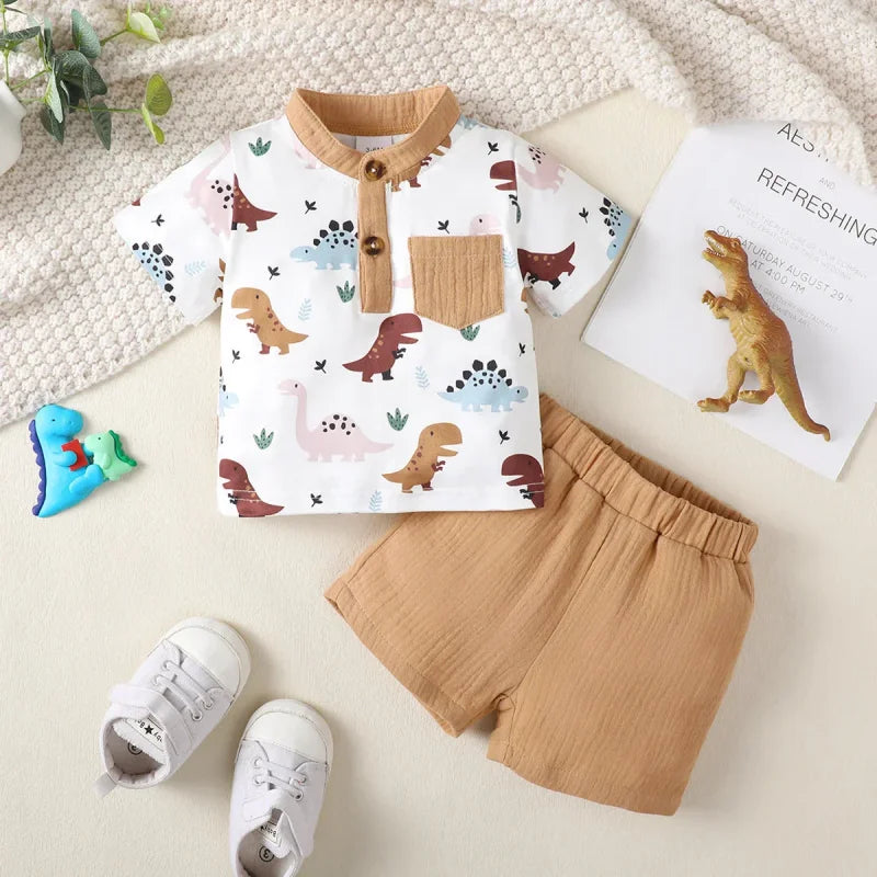 Conjunto Infantil Estampa Divertida de Dinossauro Bebês Lenogue Verão