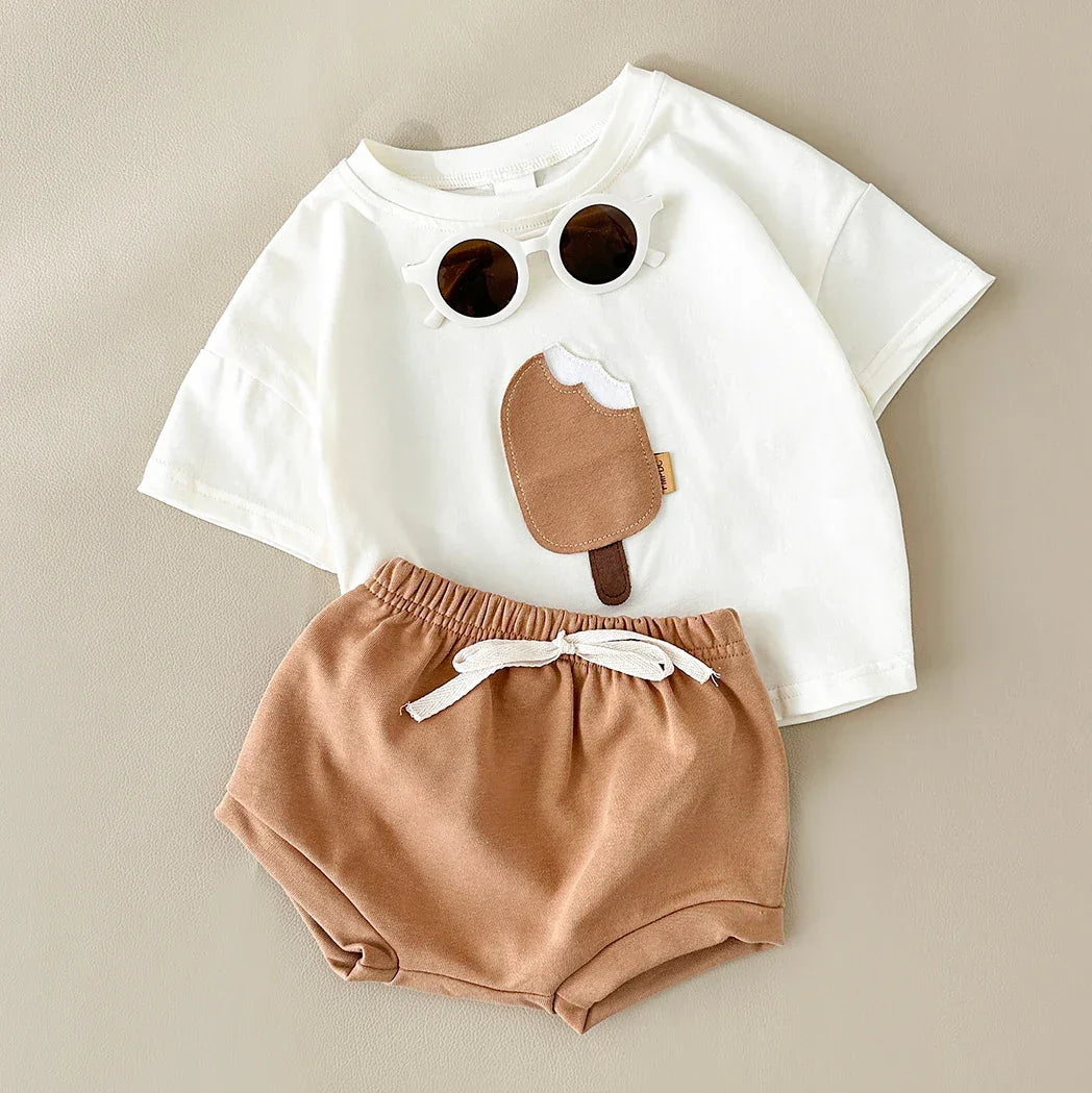 Conjunto Infantil Estampa Sorvete Colorido Lenogue Bege / 6-12 Meses