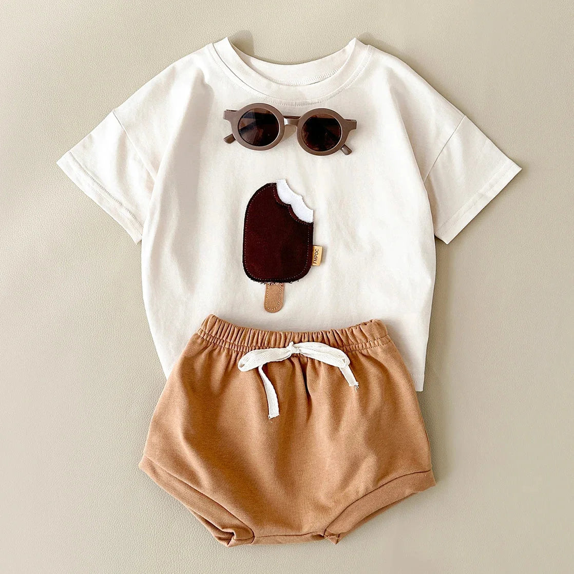 Conjunto Infantil Estampa Sorvete Colorido Lenogue Caqui / 6-12 Meses