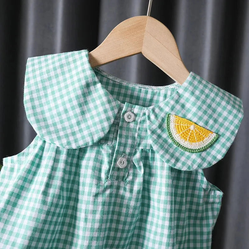 Conjunto Infantil Feminino Maya Xadrez com Bordado Lenogue para o Verão