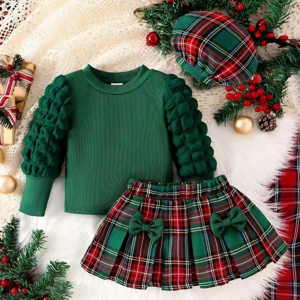 Conjunto Infantil Feminino Natalino Blusa Saia Trésor Lenogue Verde / 3-6 Meses