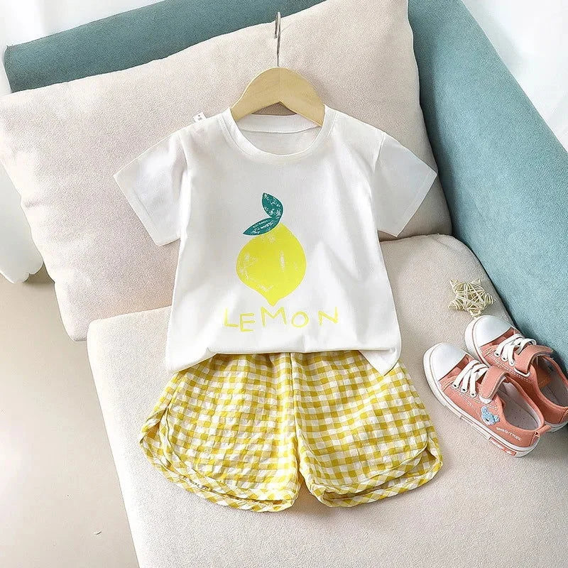 Conjunto Infantil Fruits Xadrez Tshirt Vermelho Lenogue Amarelo / 9-12 Meses (80cm)