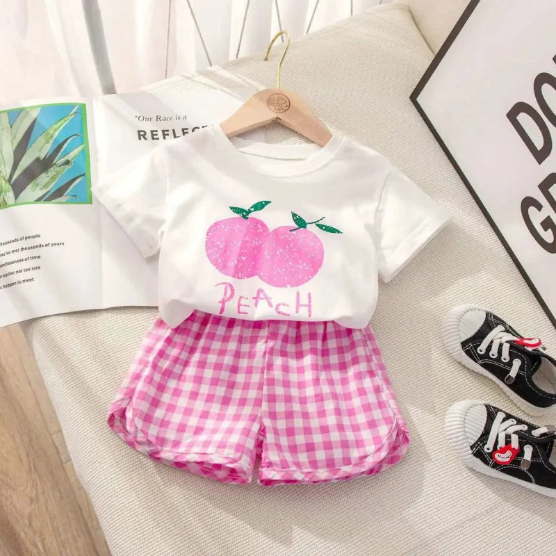 Conjunto Infantil Fruits Xadrez Tshirt Vermelho Lenogue Rosa / 9-12 Meses (80cm)