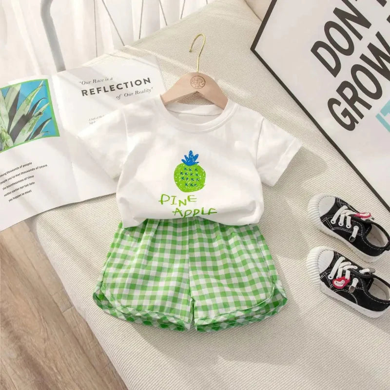 Conjunto Infantil Fruits Xadrez Tshirt Vermelho Lenogue Verde / 9-12 Meses (80cm)