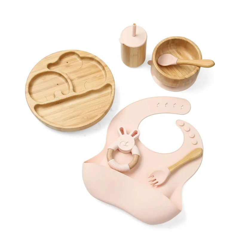 Conjunto Infantil Introdução Alimentar 7 Peças Lenogue Rosa
