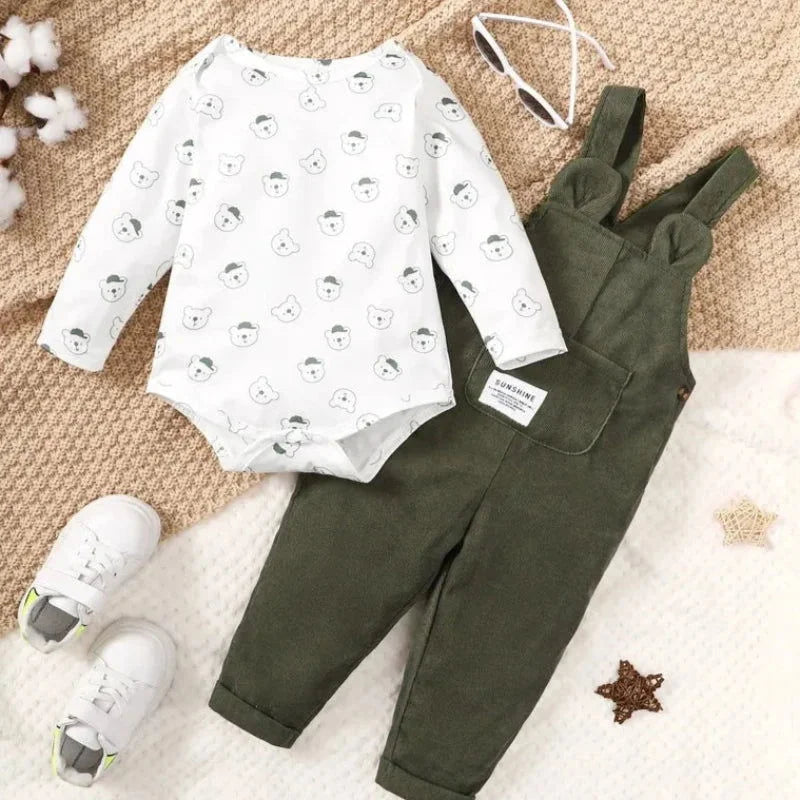 Conjunto Infantil Jardineira e Body Sunshine Lenogue para Bebês