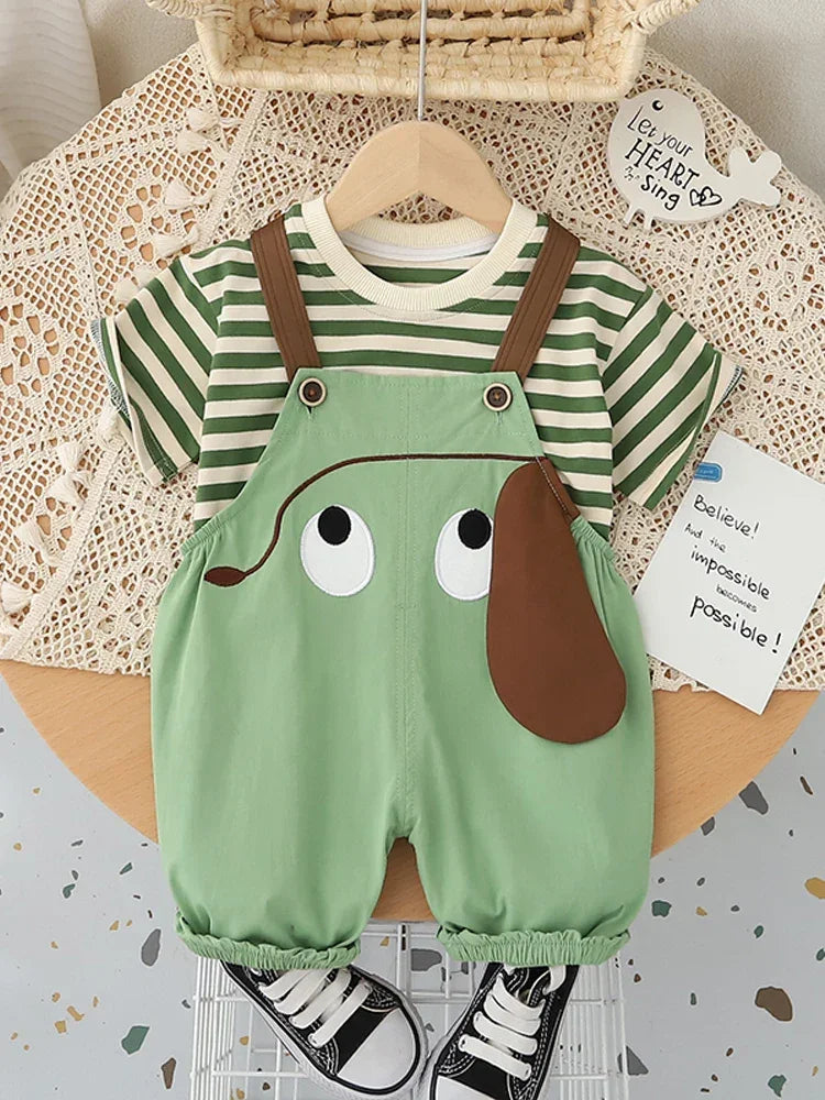 Conjunto Infantil Macacão Jardineira Cartoon Listrado Lenogue