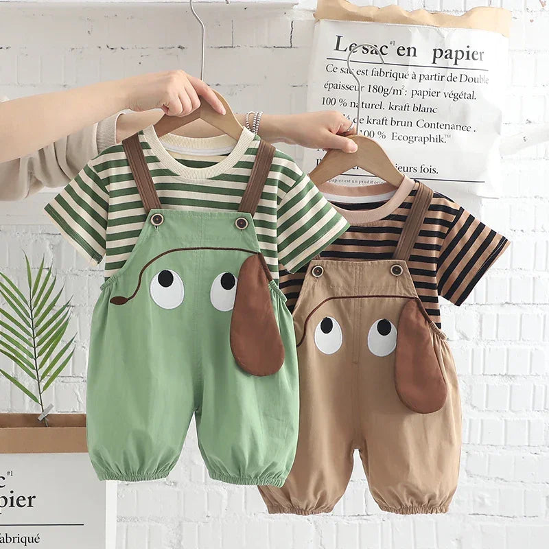 Conjunto Infantil Macacão Jardineira Cartoon Listrado Lenogue