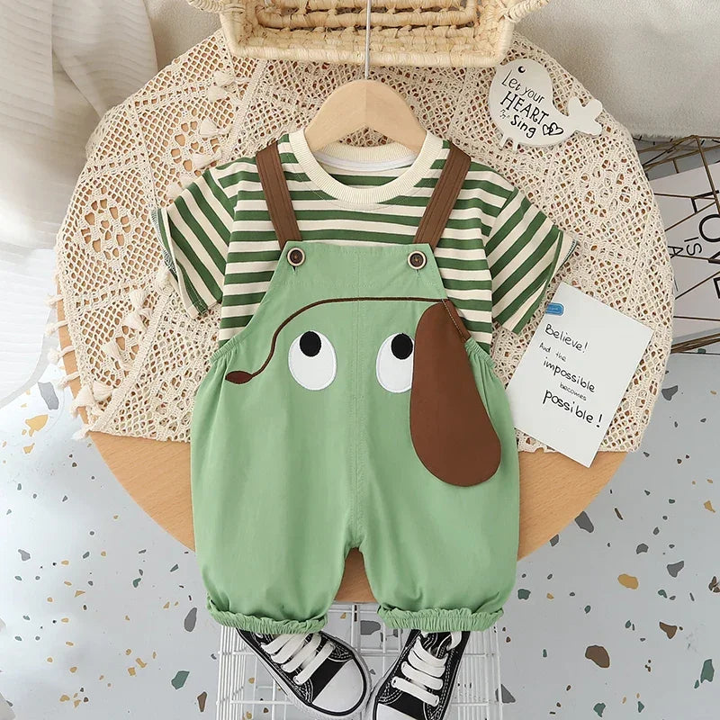 Conjunto Infantil Macacão Jardineira Cartoon Listrado Lenogue