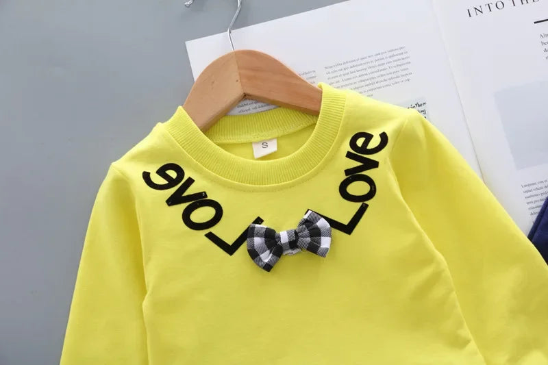 Conjunto Infantil Manga Longa Xadrez Laço Calça Tendance Lenogue