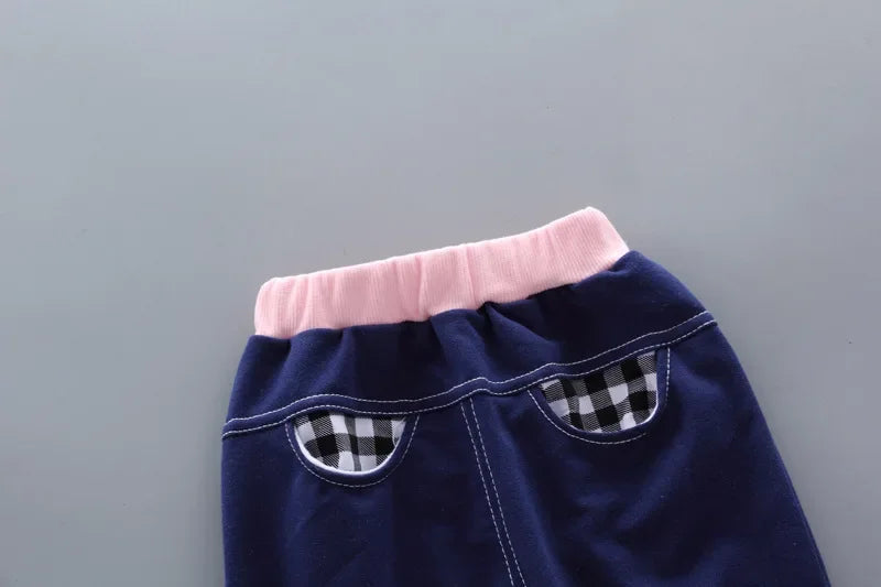Conjunto Infantil Manga Longa Xadrez Laço Calça Tendance Lenogue