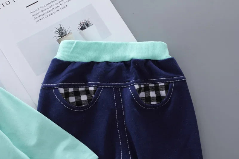 Conjunto Infantil Manga Longa Xadrez Laço Calça Tendance Lenogue