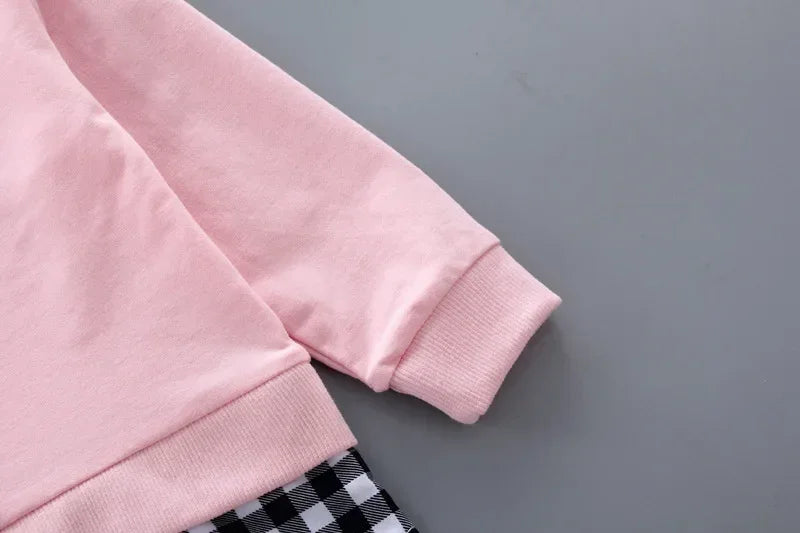 Conjunto Infantil Manga Longa Xadrez Laço Calça Tendance Lenogue