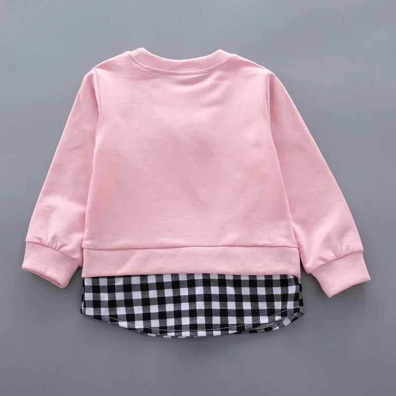 Conjunto Infantil Manga Longa Xadrez Laço Calça Tendance Lenogue