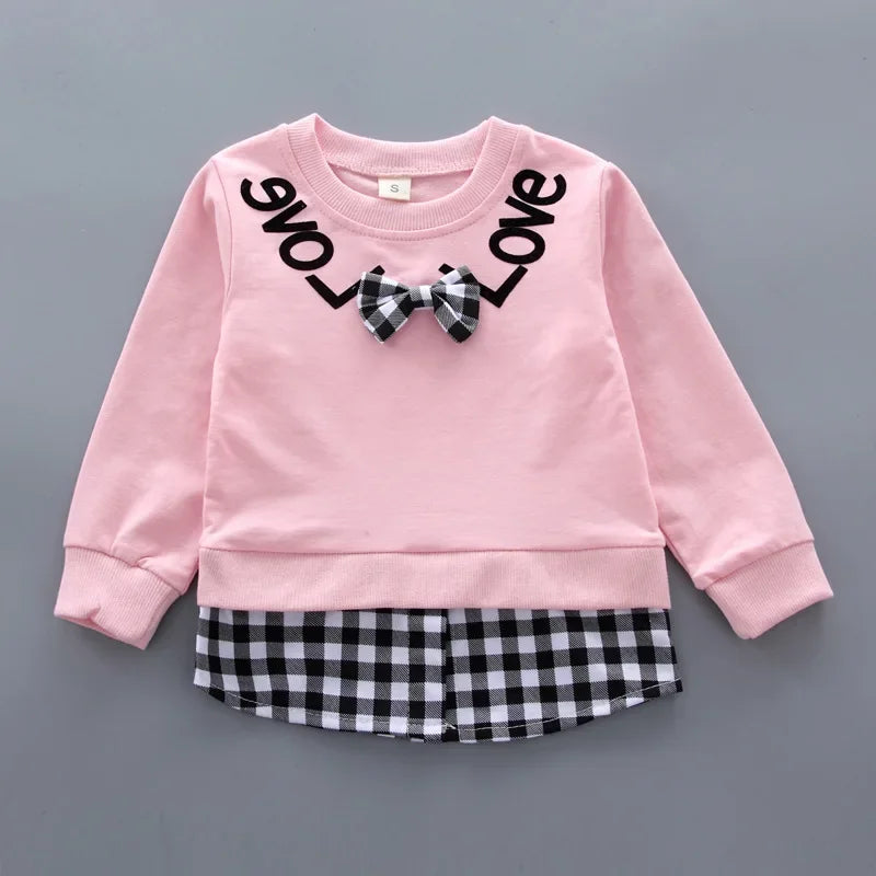 Conjunto Infantil Manga Longa Xadrez Laço Calça Tendance Lenogue