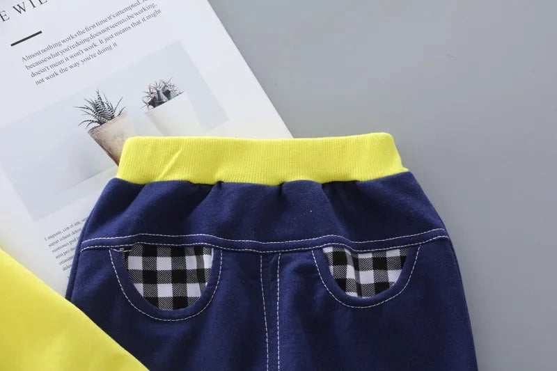 Conjunto Infantil Manga Longa Xadrez Laço Calça Tendance Lenogue