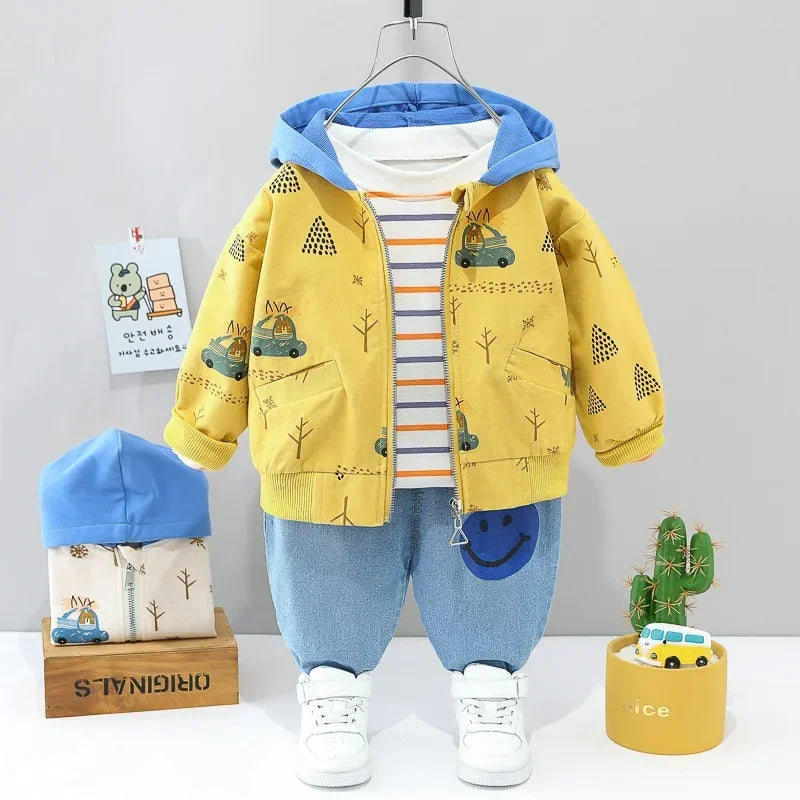 Conjunto Infantil Masculino Carro Lenogue com Design Moderno para o Outono Amarelo / 9-12 Meses
