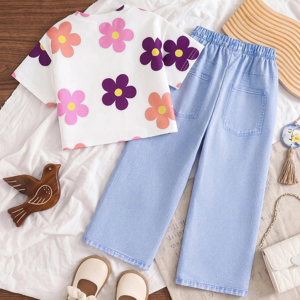 Conjunto Infantil Menina Verão Floral Manga Curta Câlin Lenogue