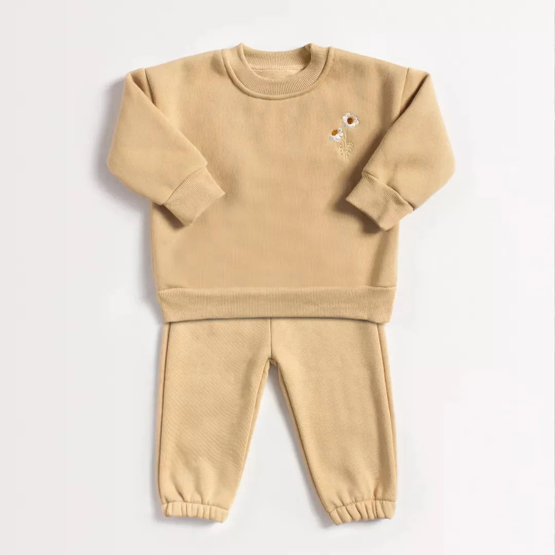 Conjunto Infantil Moletom Bordado de Flores Lenogue Marrom / 3-6 Meses