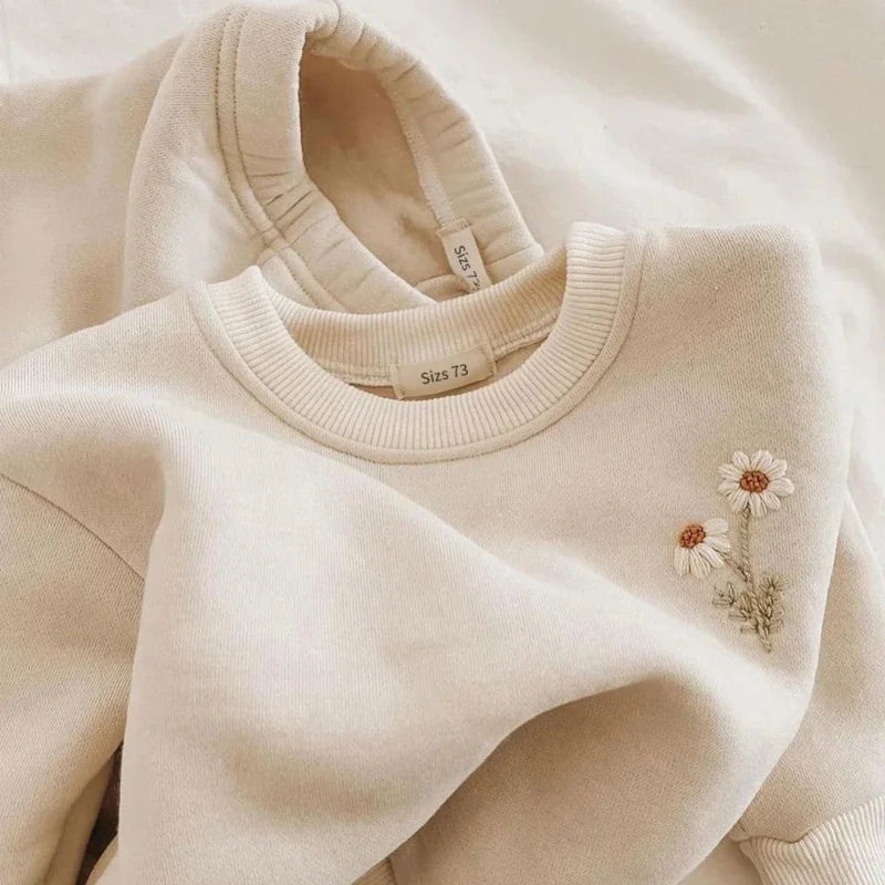 Conjunto Infantil Moletom Bordado Flowers Rosa Lenogue