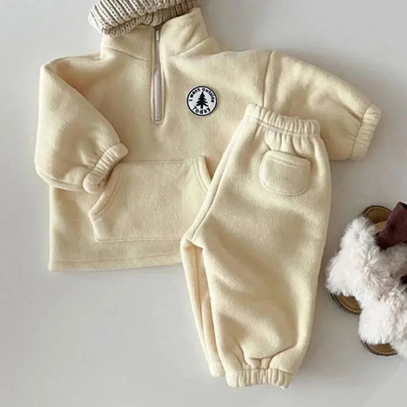 Conjunto Infantil Moletom Fleece Cinza Lenogue Bege / 9-12 Meses