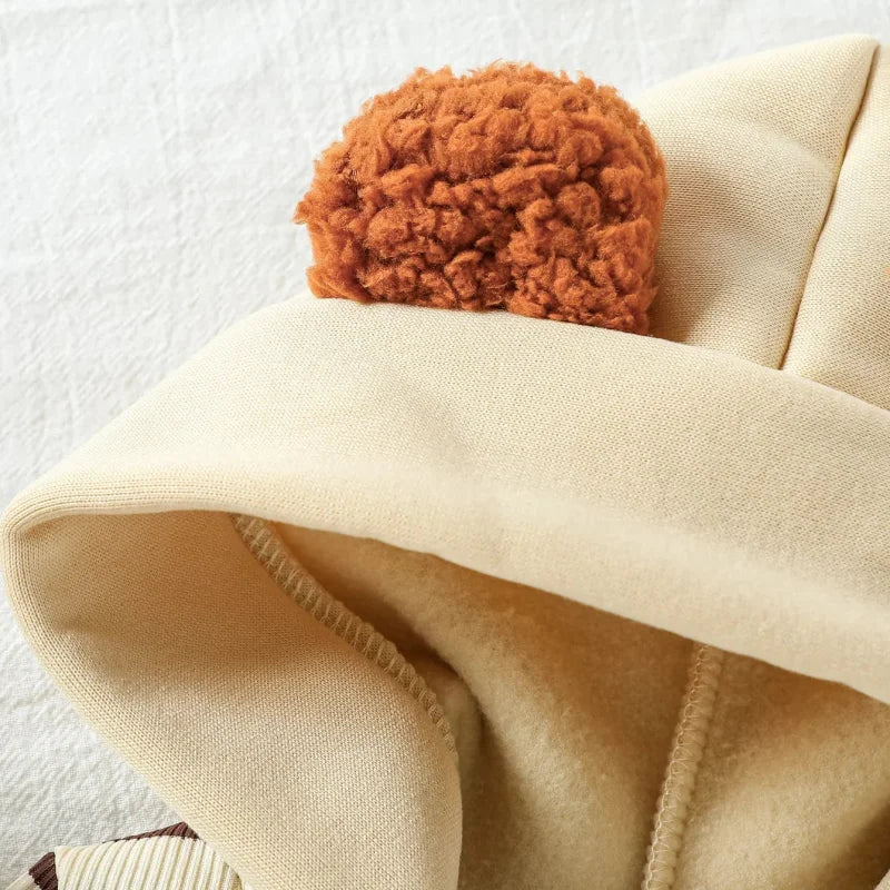 Conjunto Infantil Moletom Listrado com Capuz e Jardineira Urso Lenogue