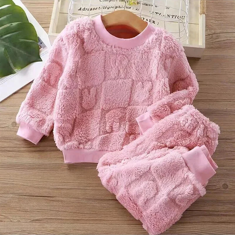 Conjunto Infantil Pijama Flanela Manga Longa Veludo Serein Lenogue Rosa / 6-12 Meses