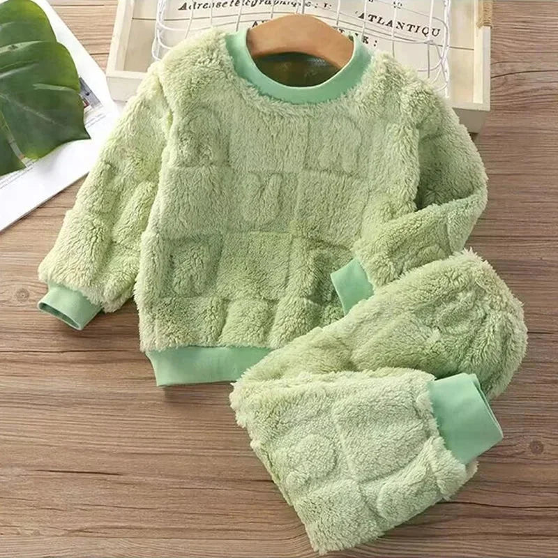 Conjunto Infantil Pijama Flanela Manga Longa Veludo Serein Lenogue Verde / 6-12 Meses