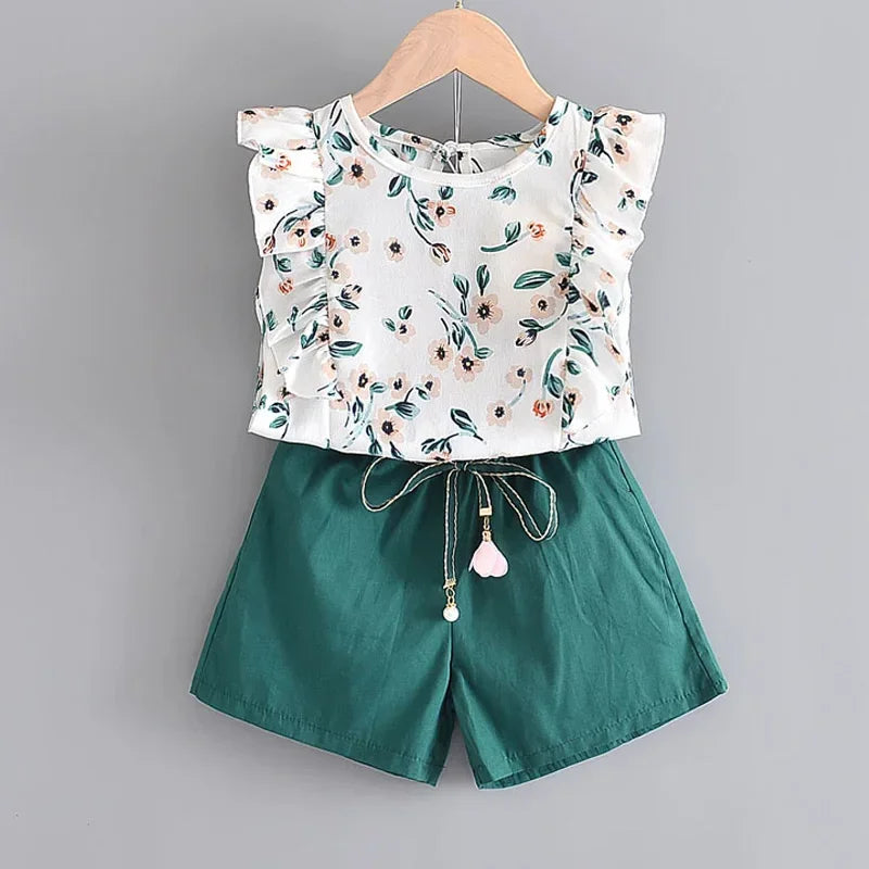 Conjunto Infantil Regata Floral e Short Lenogue