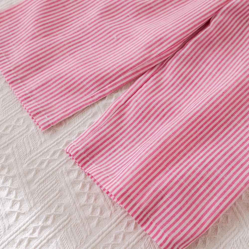 Conjunto Infantil Rosa com Listras Regata Laços e Calça Lenogue
