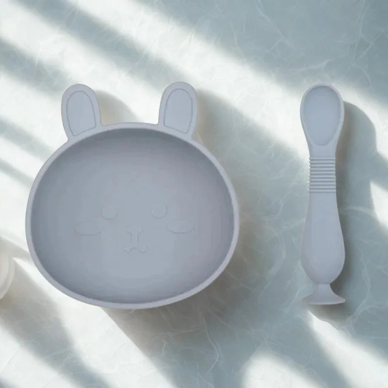 Conjunto Infantil Silicone Tigela e Colher Lenogue Azul