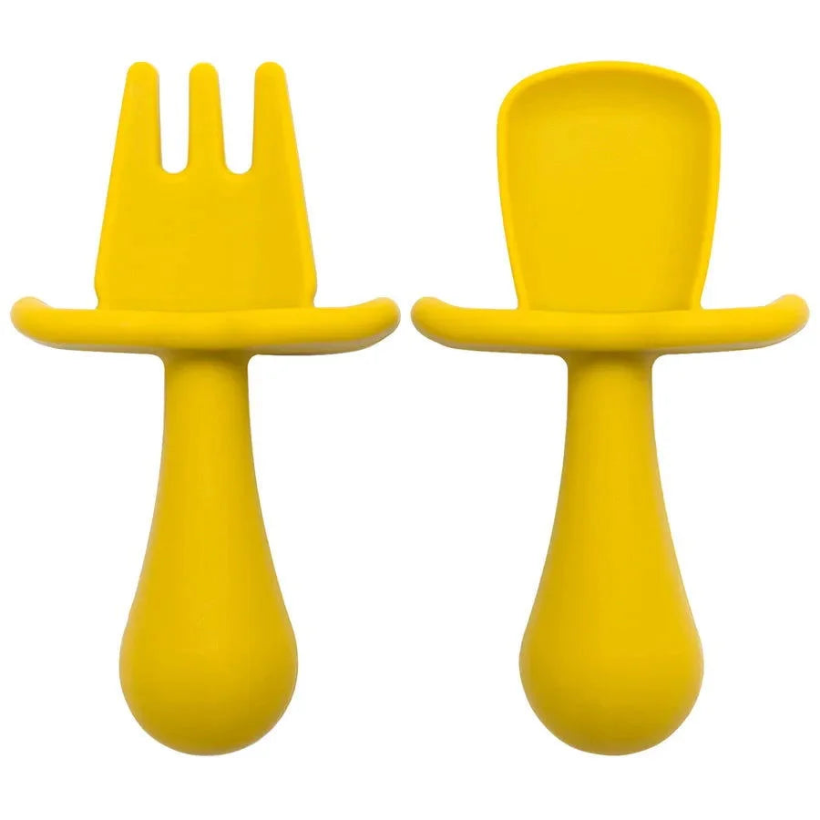 Conjunto Infantil Talheres de Silicone Lenogue Mostarda