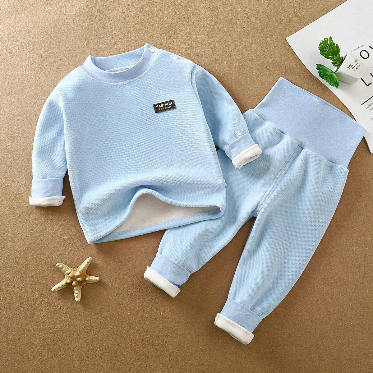 Conjunto Infantil Térmico Cintura Alta Cobre Barriga Chaleur Lenogue Azul / 3-6 Meses