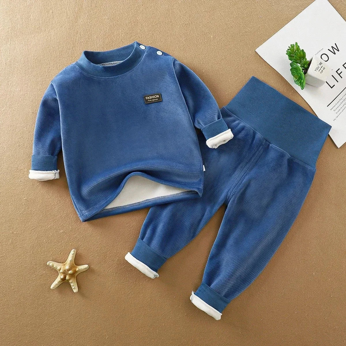 Conjunto Infantil Térmico Cintura Alta Cobre Barriga Chaleur Lenogue Azul Escuro / 3-6 Meses