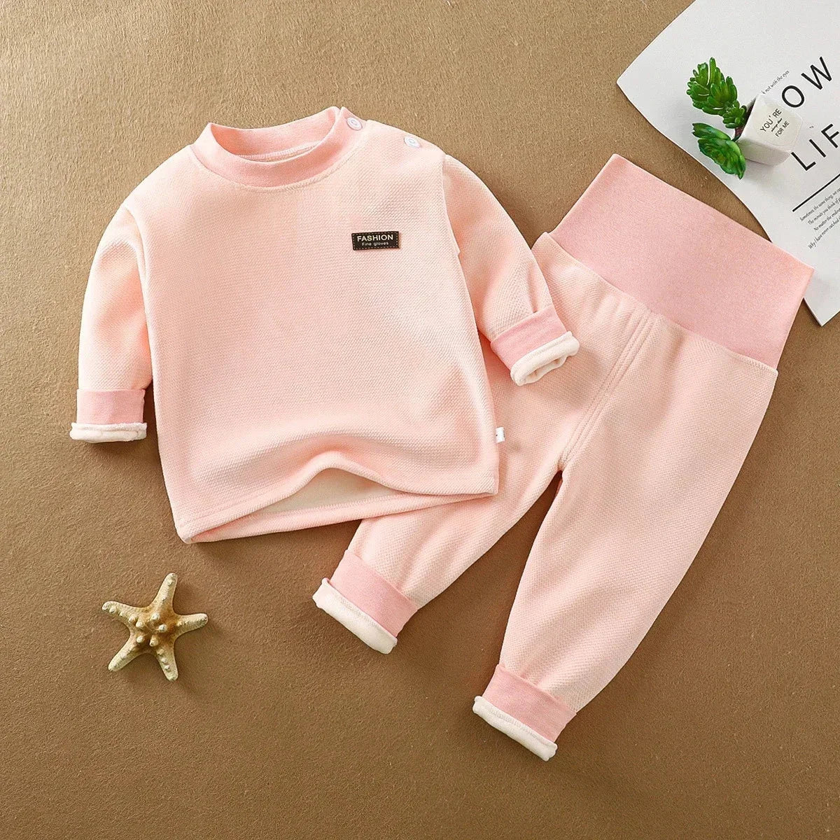 Conjunto Infantil Térmico Cintura Alta Cobre Barriga Chaleur Lenogue Rosa / 3-6 Meses