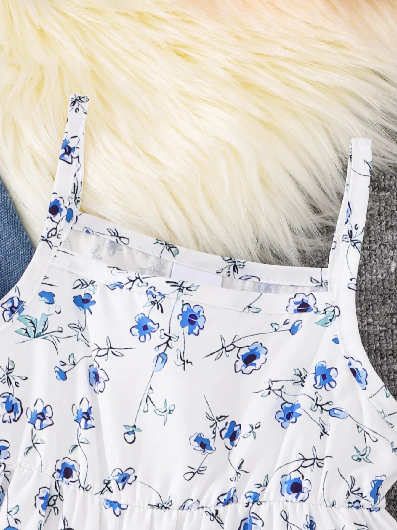 Conjunto Infantil Vestido Floral com Jaqueta Jeans Manga Longa Lenogue