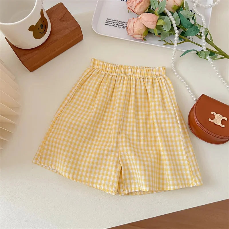 Conjunto Infantil Xadrez com Bordado Amarelo Lenogue