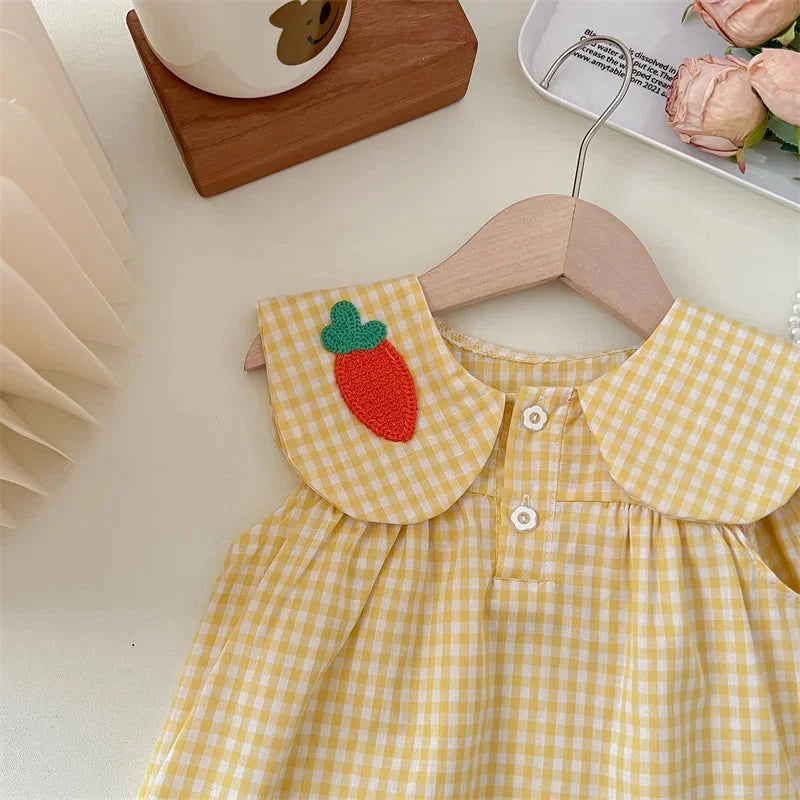 Conjunto Infantil Xadrez com Bordado Amarelo Lenogue