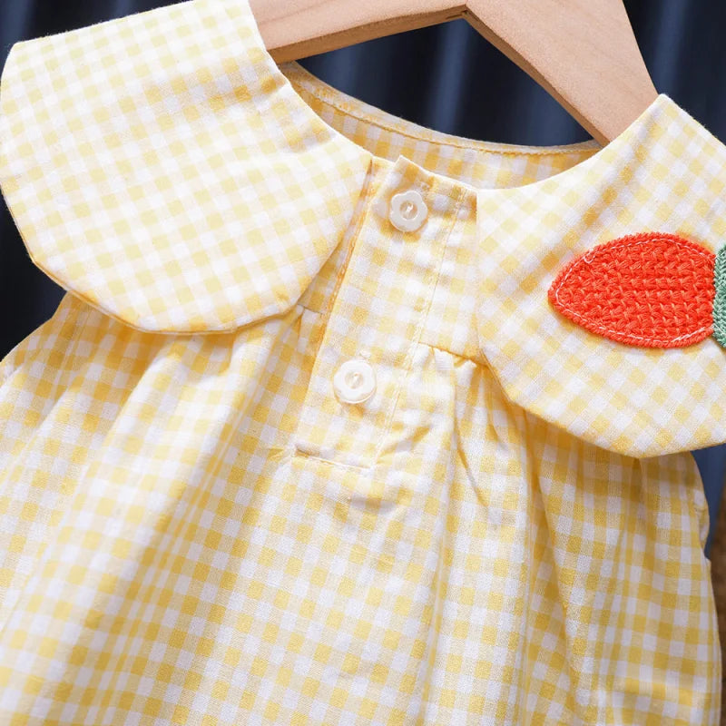 Conjunto Infantil Xadrez com Bordado Amarelo Lenogue