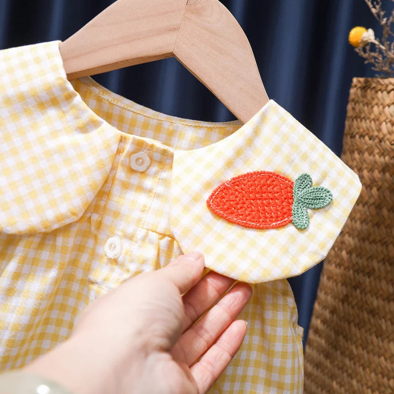 Conjunto Infantil Xadrez com Bordado Amarelo Lenogue