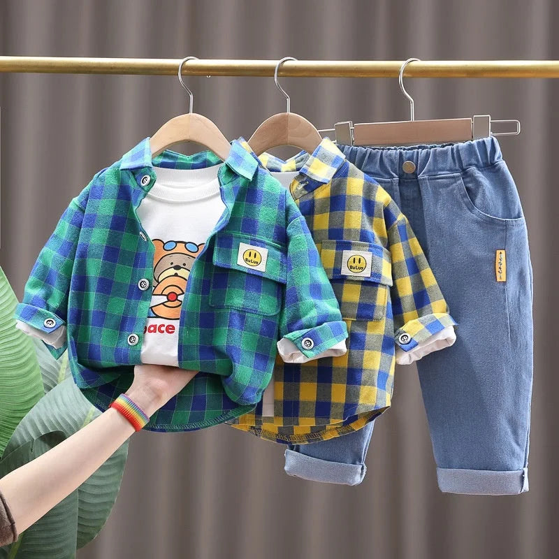 Conjunto Infantil Xadrez Vermelho Lenogue para o Outono