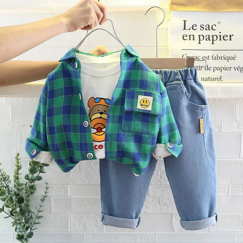 Conjunto Infantil Xadrez Vermelho Lenogue para o Outono