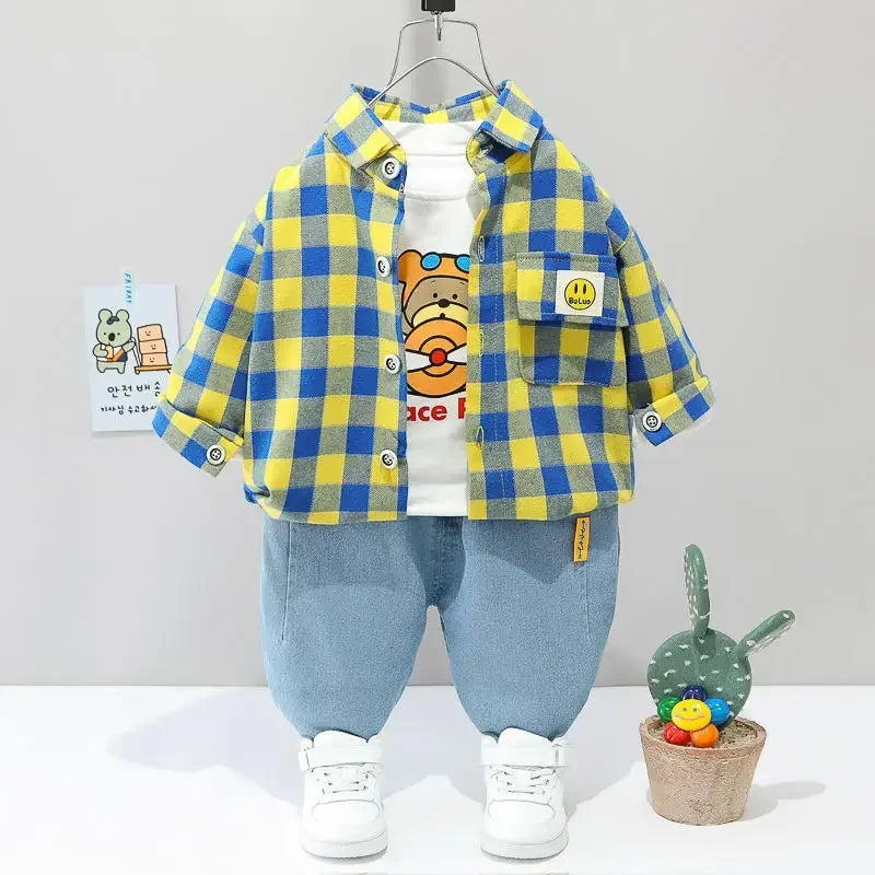 Conjunto Infantil Xadrez Estampa Vermelho Lenogue Amarelo / 9-12 Meses