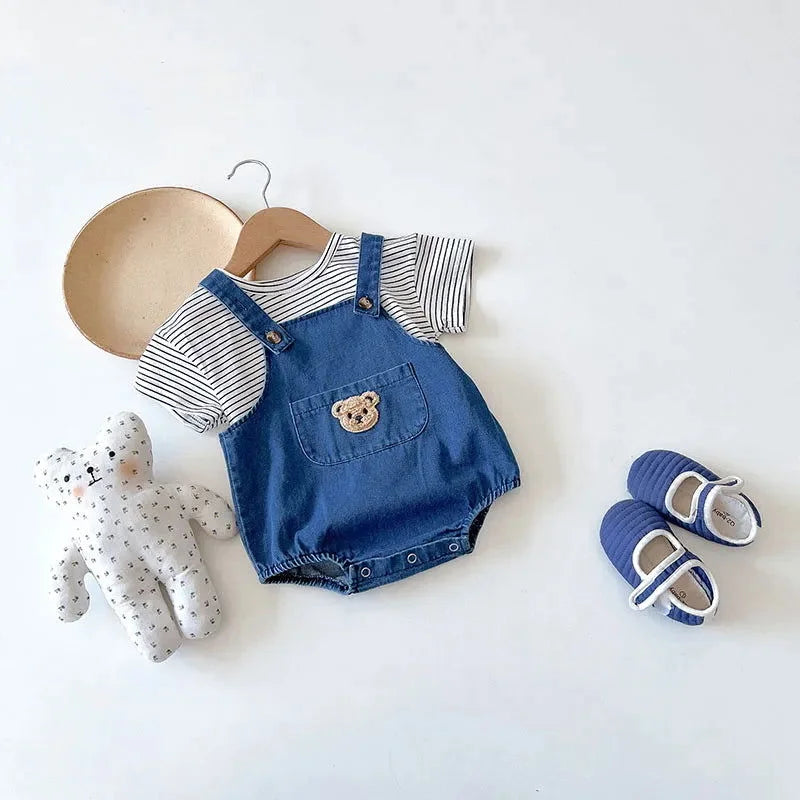 Conjunto Luxuoso Bear para Crianças com Bear Romper e Tshirt Marrom Manga Curta / 3-6 Meses