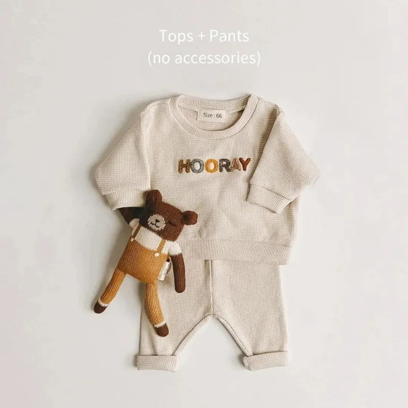 Conjunto Luxuoso Casual Hooray para Bebês em Tons de Azul Bege / 3-6 Meses (66cm)