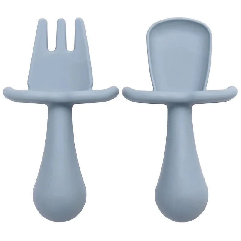 Conjunto Infantil 2 Peças Talheres Silicone Verde Lenogue Azul